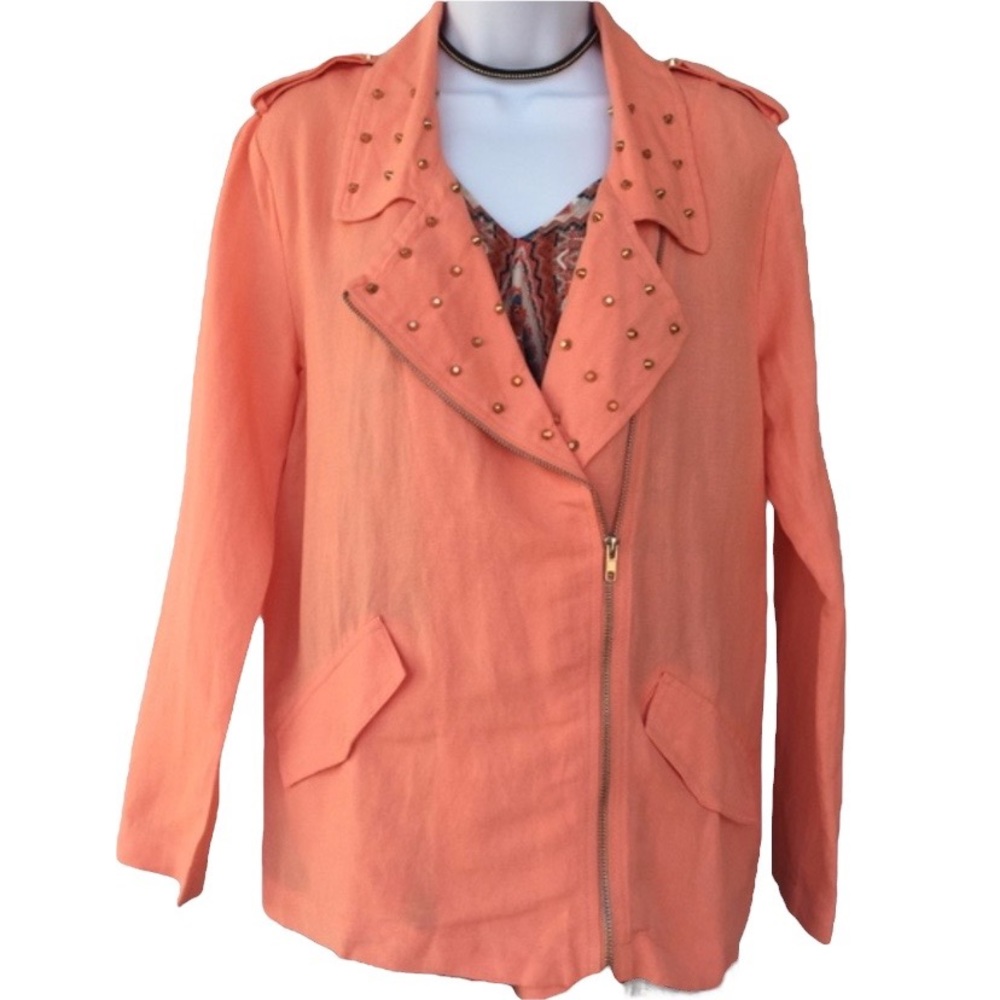 Jealous Tomato Peach Oversized Linen Studded Jacket Small
